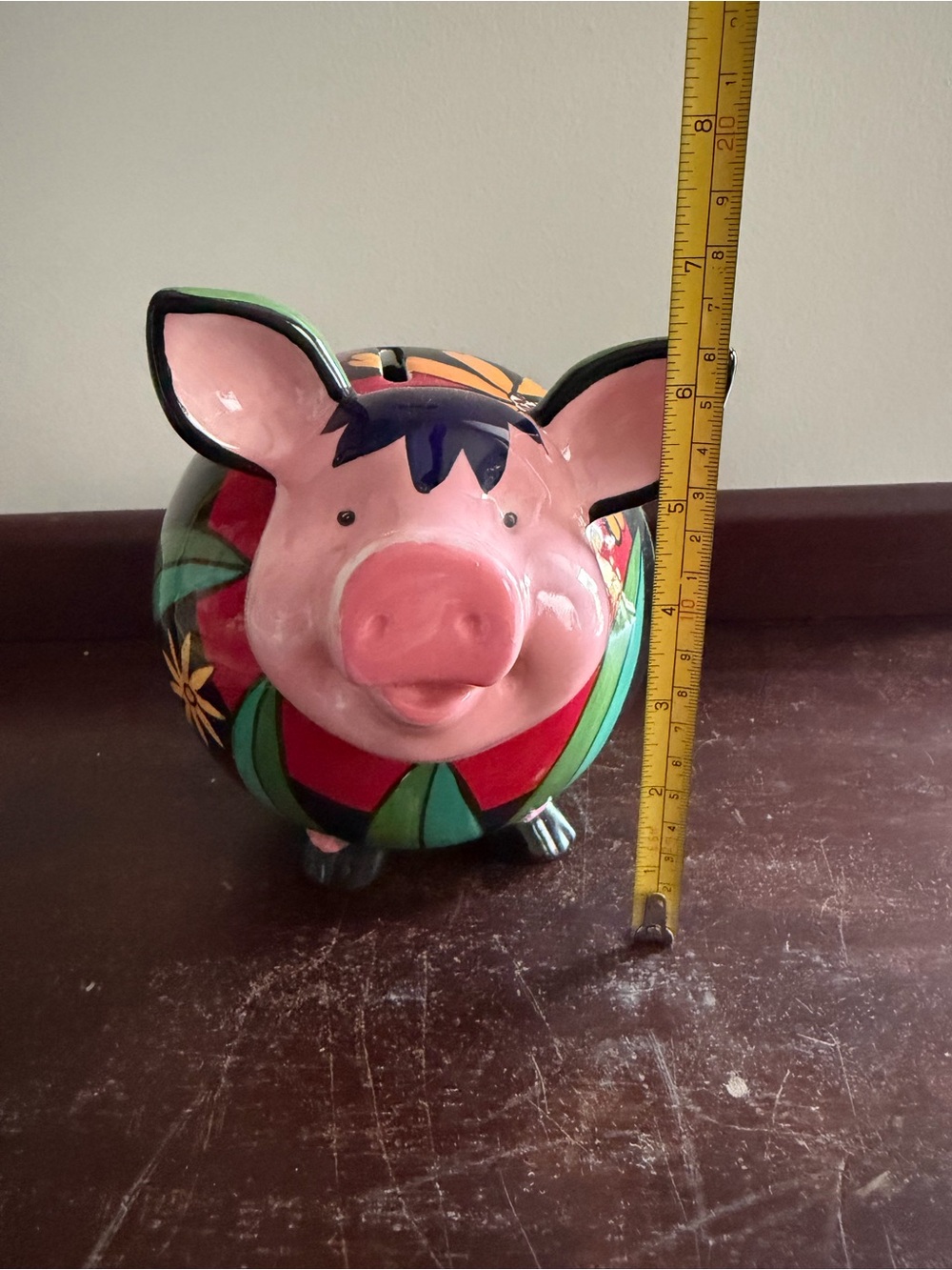 Hand-Painted Pink Piggy Bank with Floral Accents - Picture 7 of 10